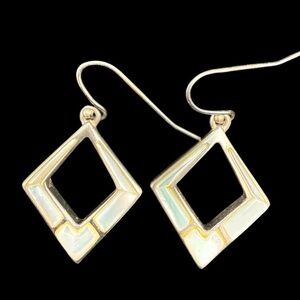 Vintage Sterling Silver 925 Mother of Pearl Geometric Drop Earrings